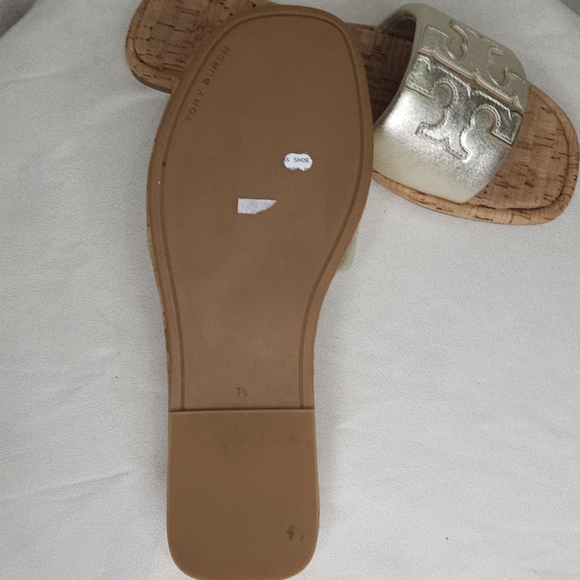 Tory Burch Gold and Silver Metallic Sandals with Cork Sole - Picture 6 of 8